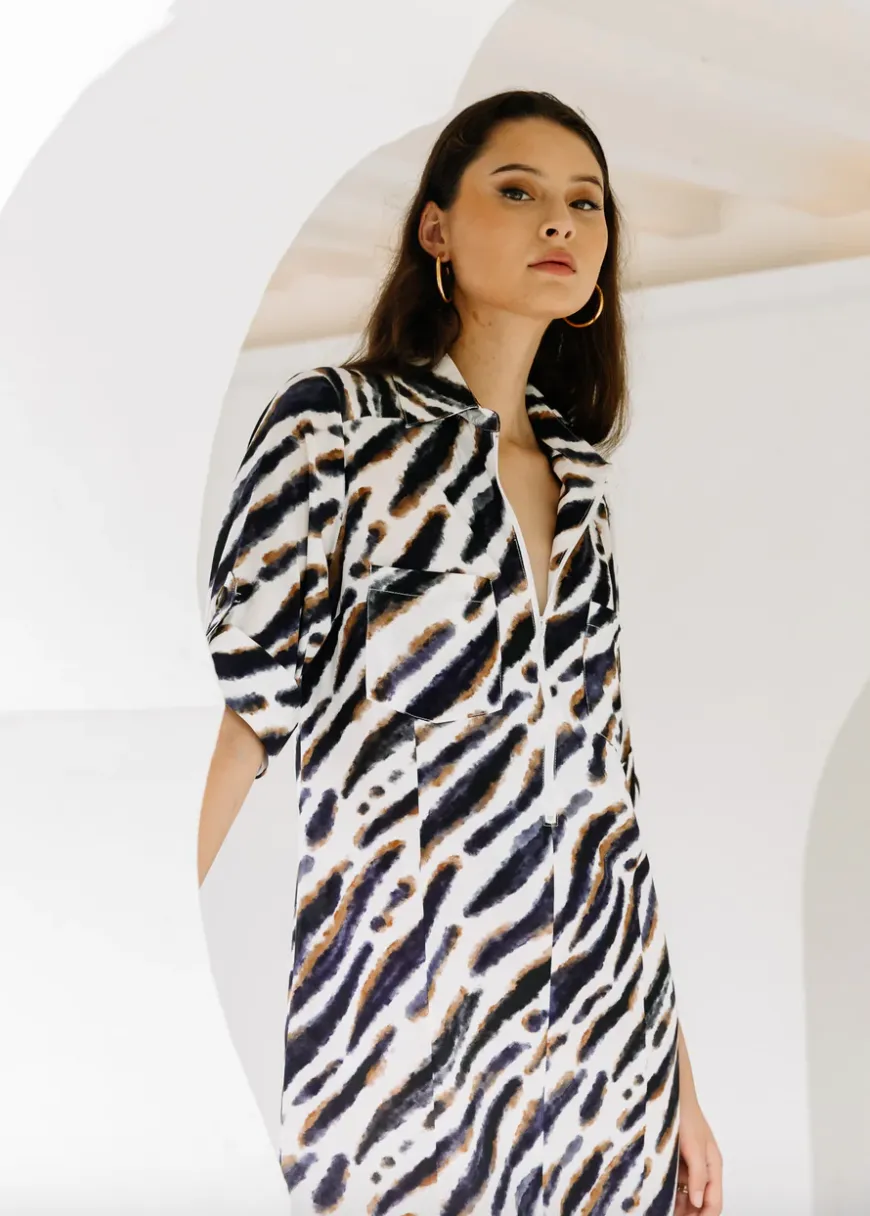 FIESTA SHIRT DRESS IN ABSTRACT ZEBRA