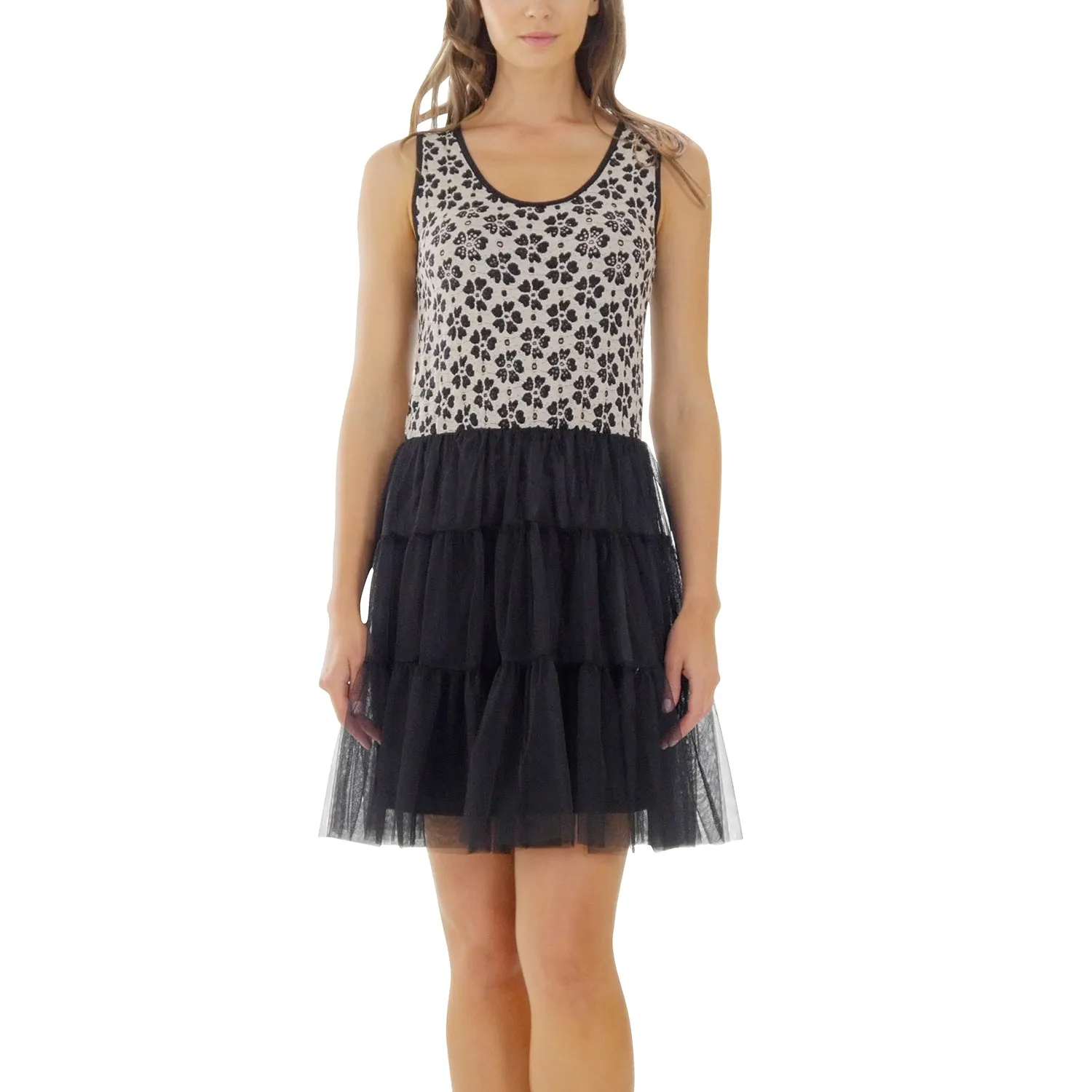 Flower Short Slip Dress with Mesh Bottom