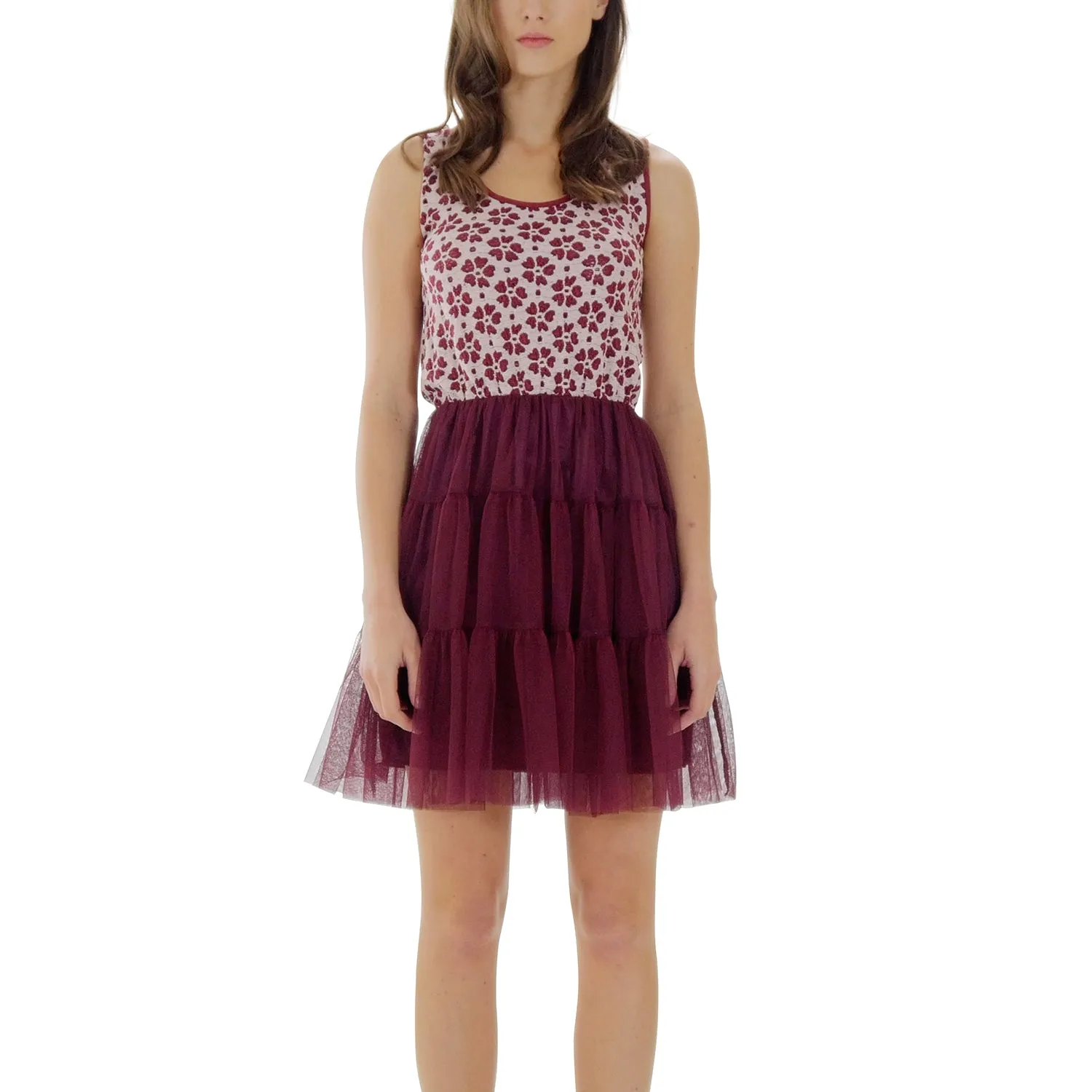 Flower Short Slip Dress with Mesh Bottom