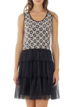 Flower Short Slip Dress with Mesh Bottom