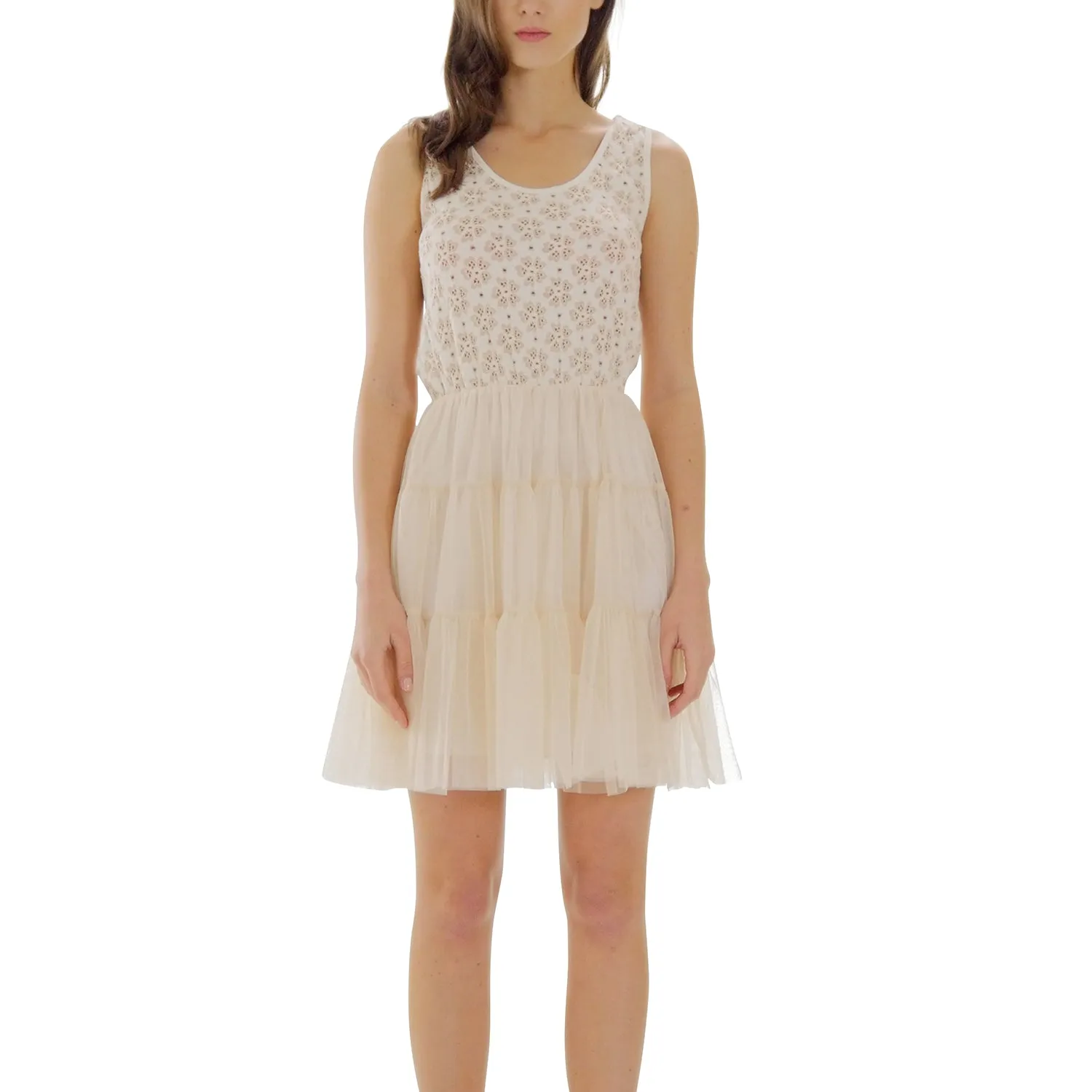 Flower Short Slip Dress with Mesh Bottom