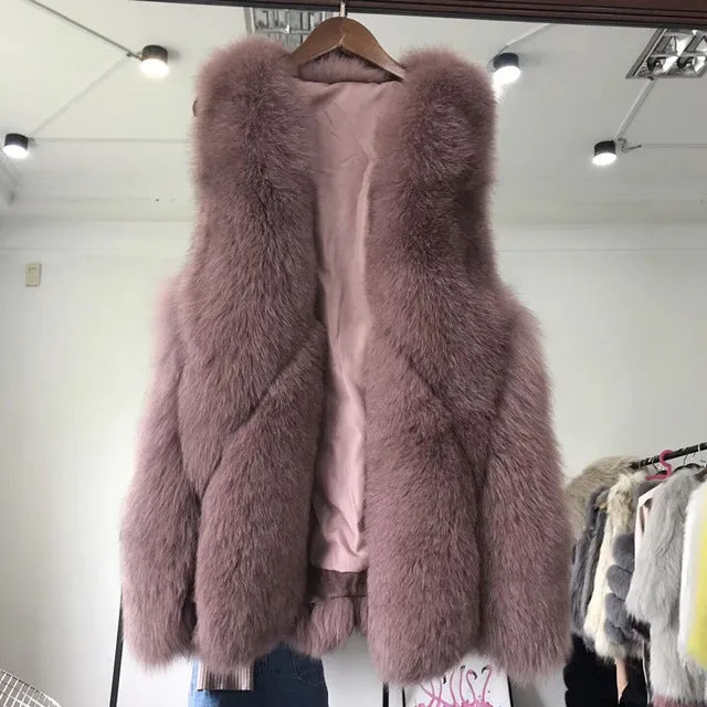 Genuine Fox Fur Medium Length Vest