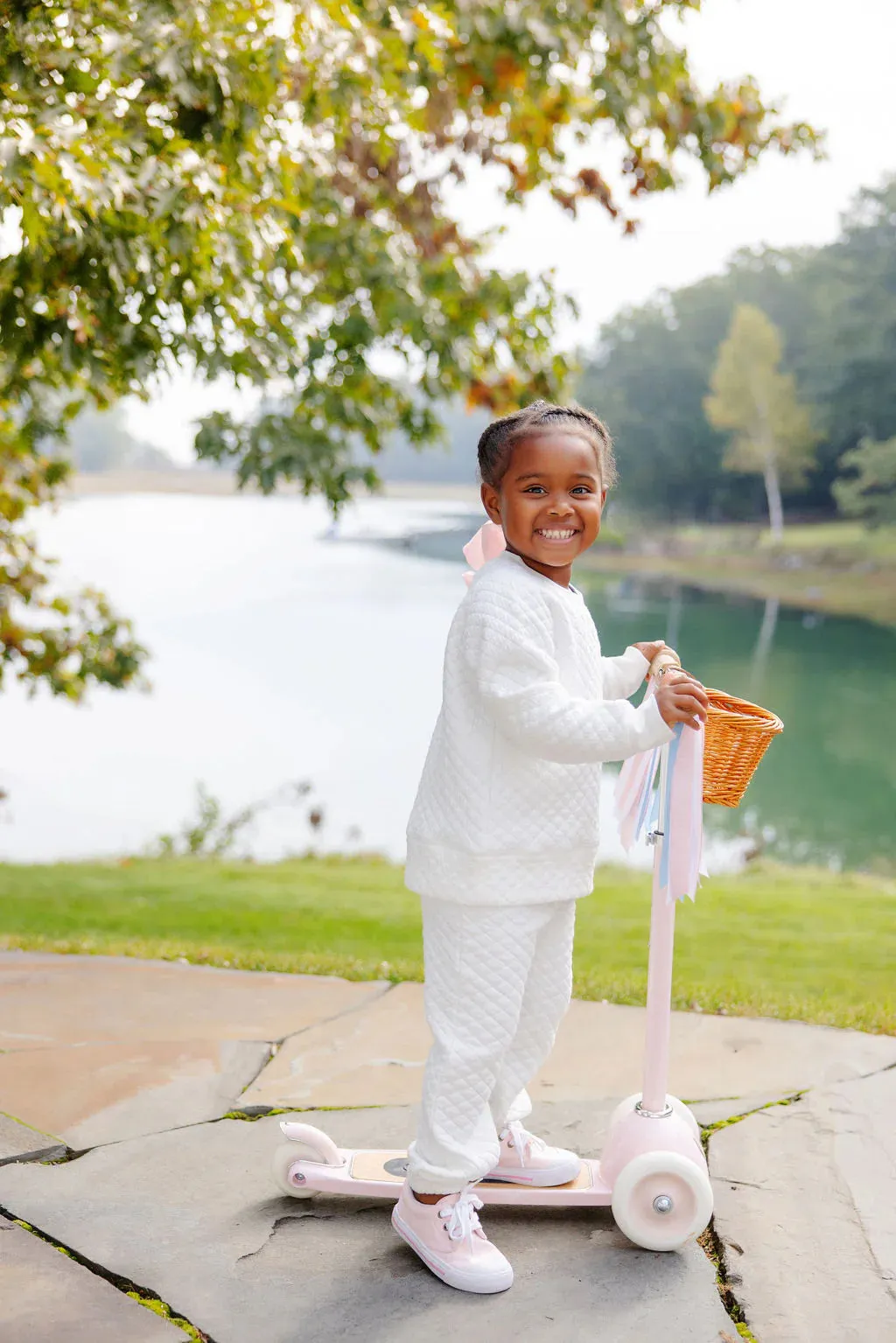 Girls Cassidy Comfy Crewneck - Quilted Palmetto Pearl - FINAL SALE
