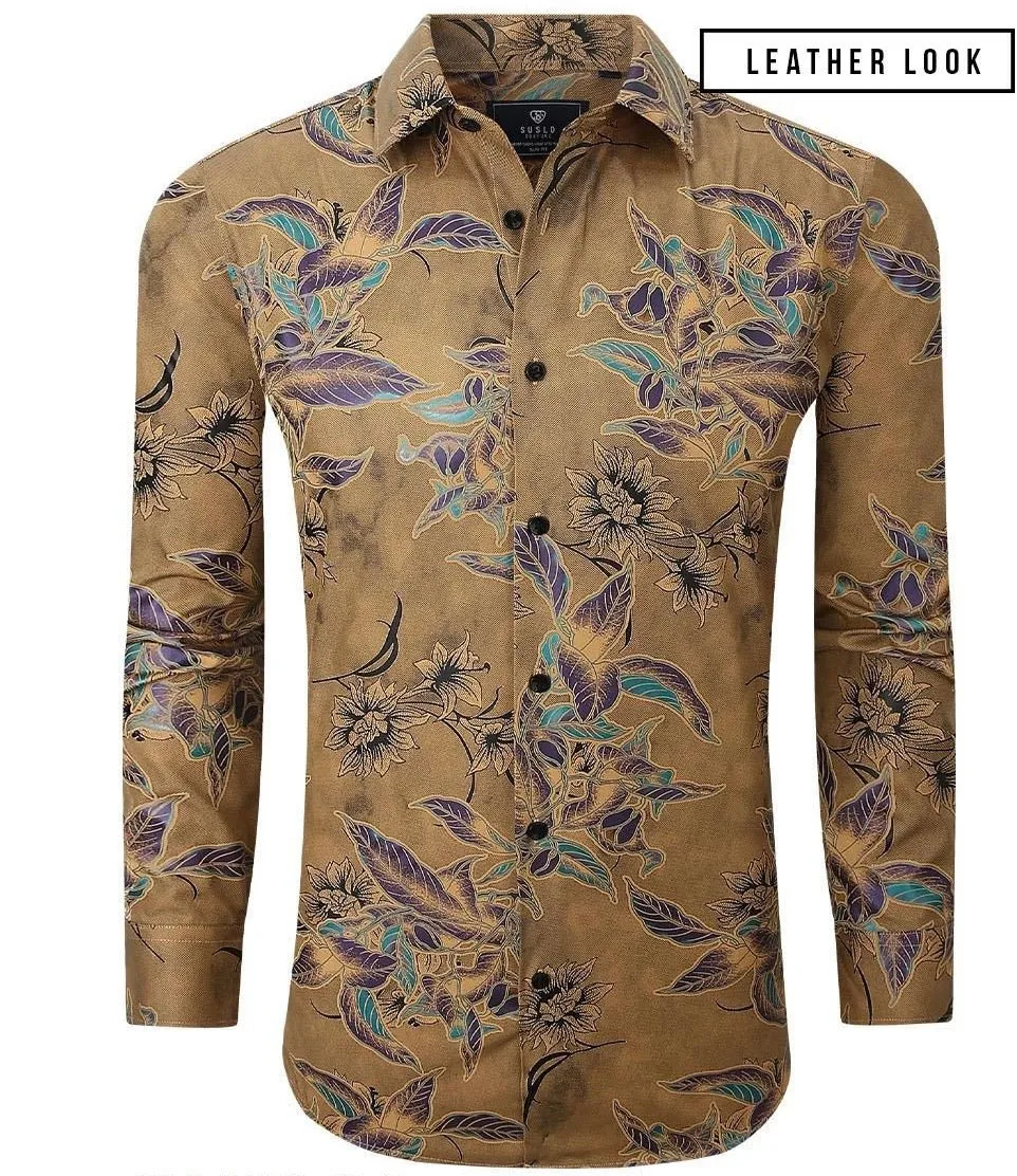Gold Men's Shirt Floral Printed Button-Down Casual Long Sleeve Regular-Fit Style No: SC460-9