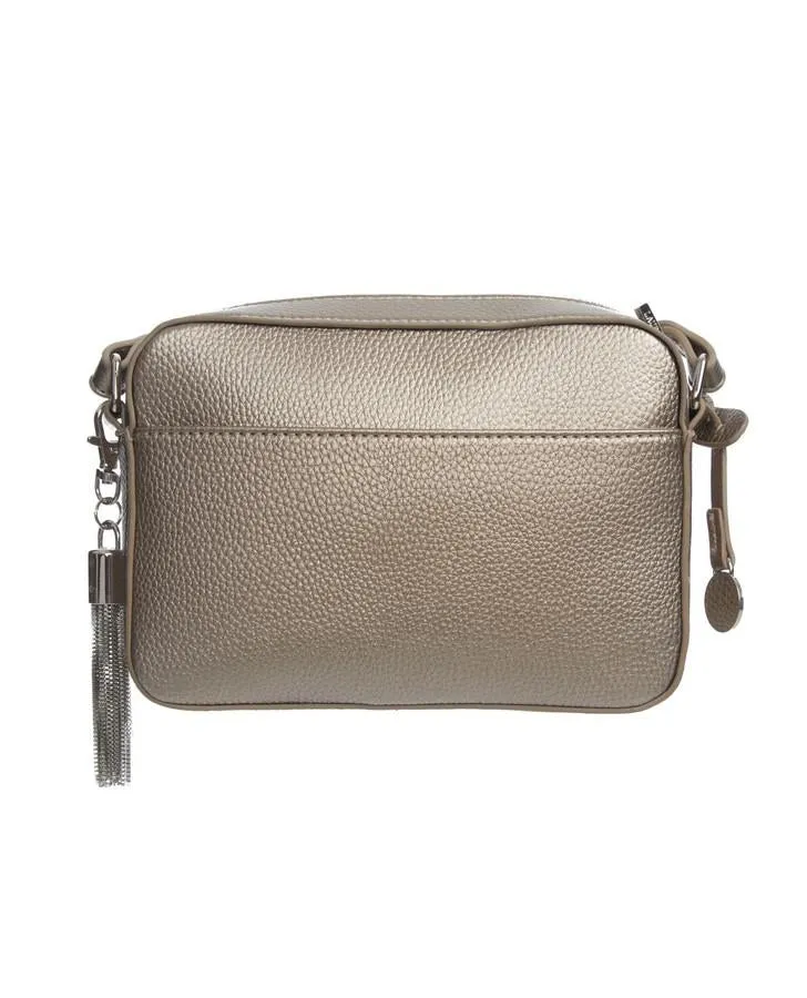 Gold Quilted Square Cross Body Bag with Tassel