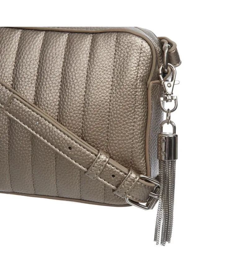 Gold Quilted Square Cross Body Bag with Tassel