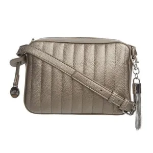 Gold Quilted Square Cross Body Bag with Tassel