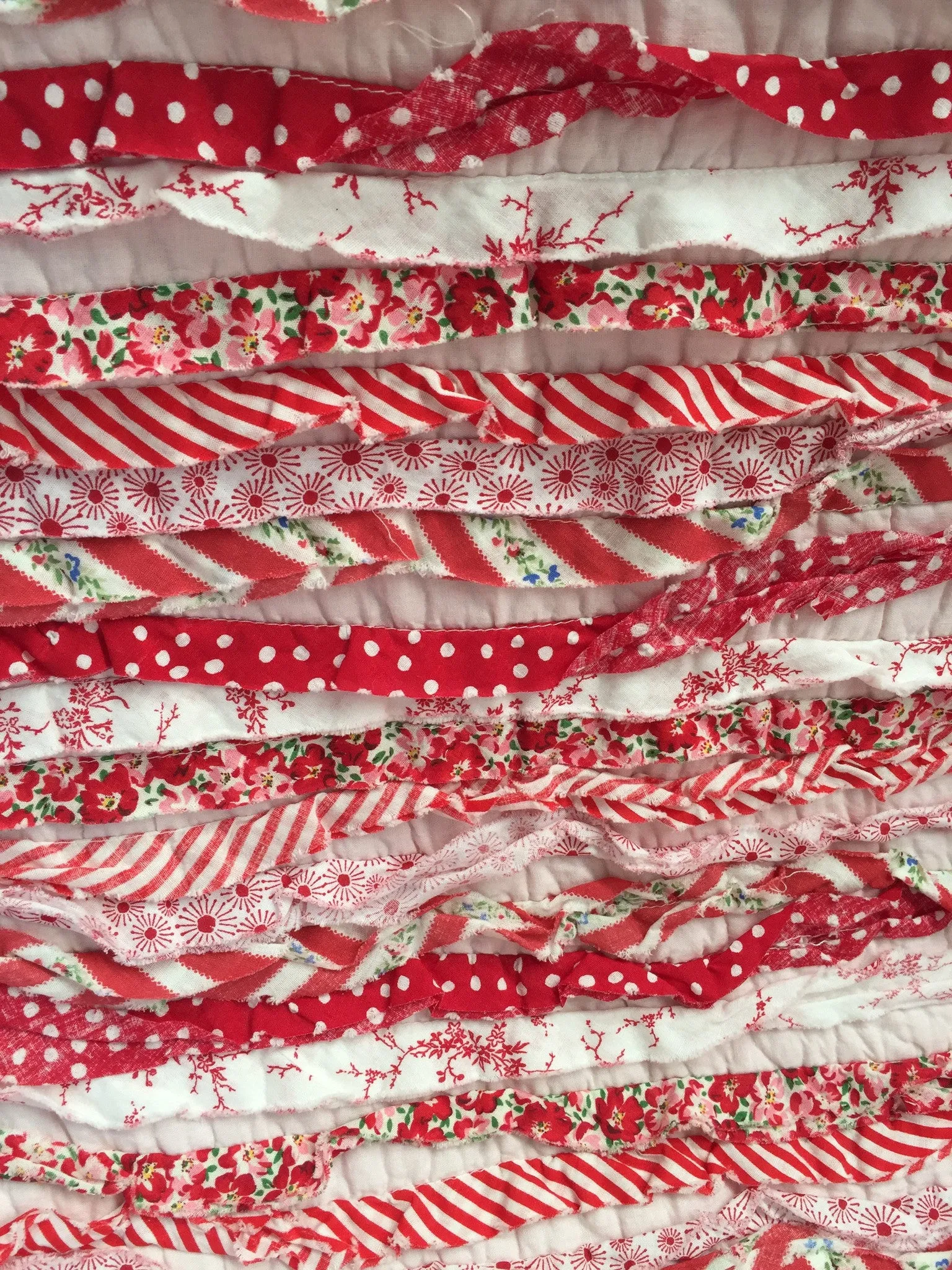 Indie Frill Raspberry Shabby Chic Cotton Floral Ruffle Throw Rug