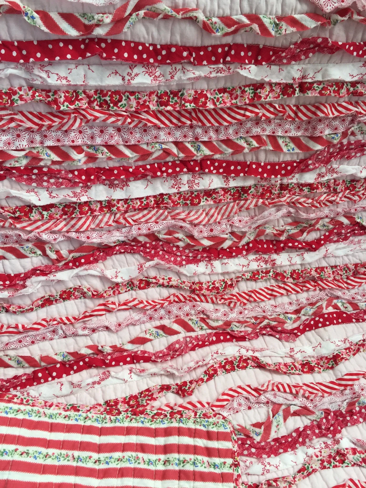 Indie Frill Raspberry Shabby Chic Cotton Floral Ruffle Throw Rug