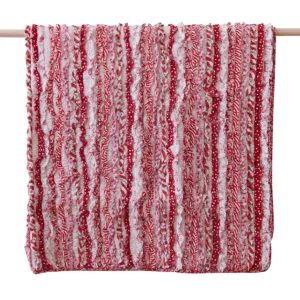 Indie Frill Raspberry Shabby Chic Cotton Floral Ruffle Throw Rug