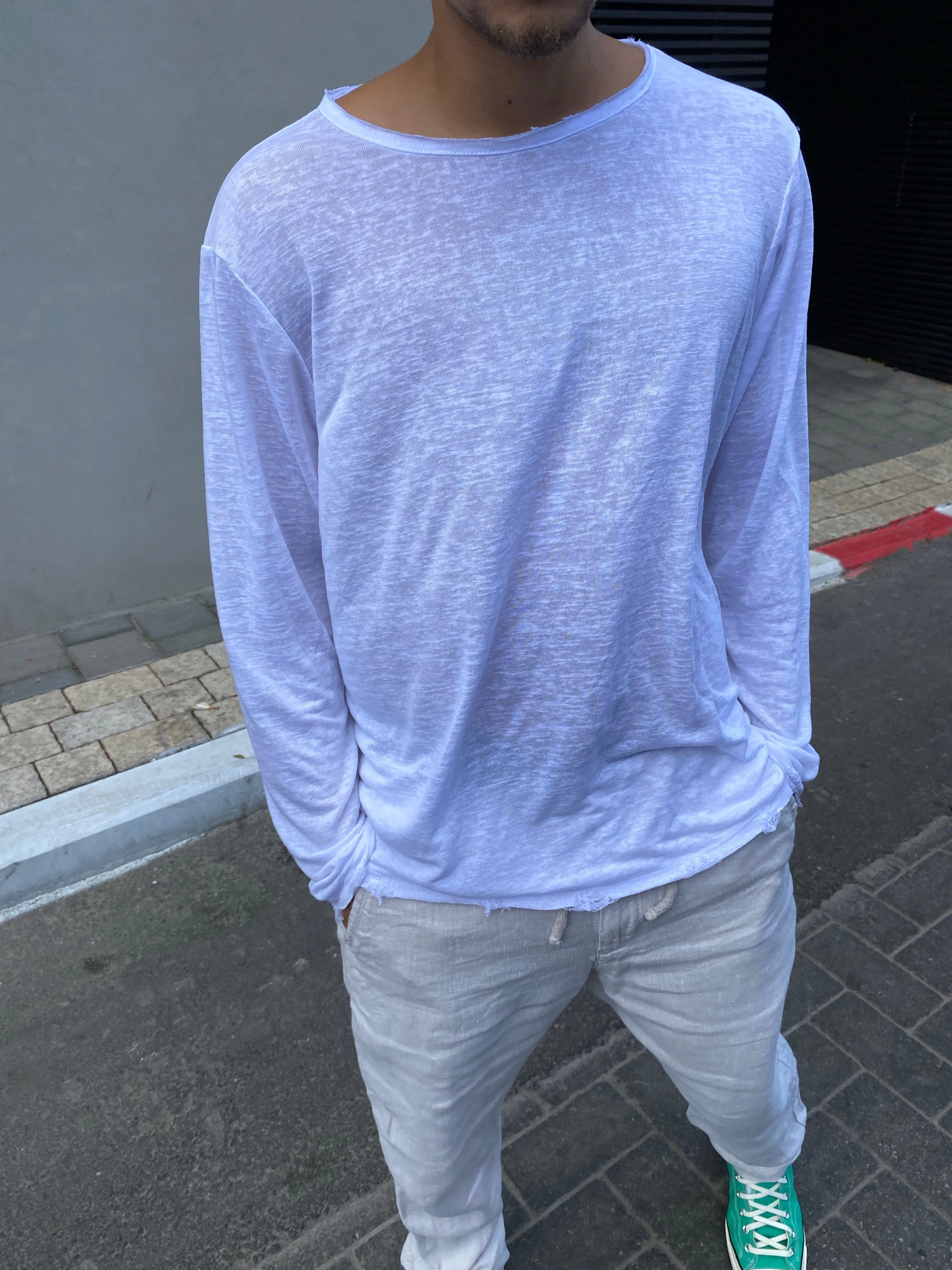 LINEN LONG SLEEVE SHIRT - WHITE