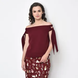 Maroon Off Shoulder Tie Up Top