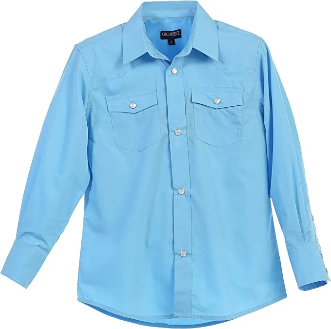 Men's Casual Western Cowboy Solid Long Sleeve Shirt with Pearl Snap-On Buttons