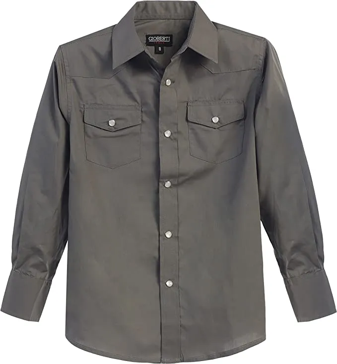 Men's Casual Western Cowboy Solid Long Sleeve Shirt with Pearl Snap-On Buttons