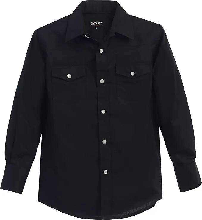Men's Casual Western Cowboy Solid Long Sleeve Shirt with Pearl Snap-On Buttons