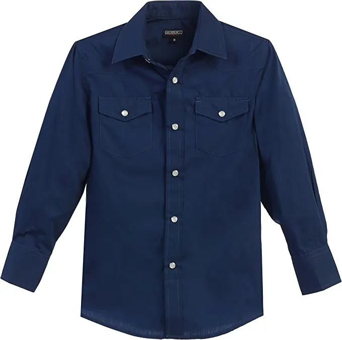 Men's Casual Western Cowboy Solid Long Sleeve Shirt with Pearl Snap-On Buttons