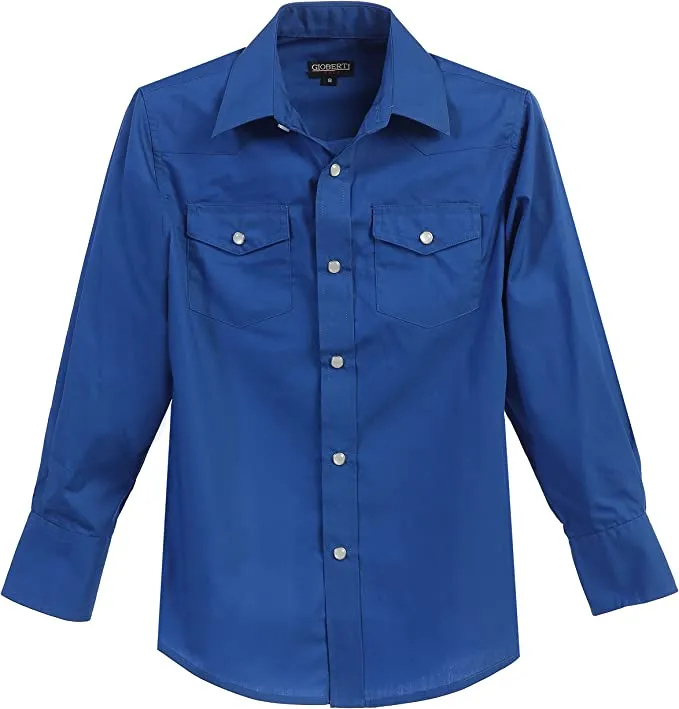 Men's Casual Western Cowboy Solid Long Sleeve Shirt with Pearl Snap-On Buttons