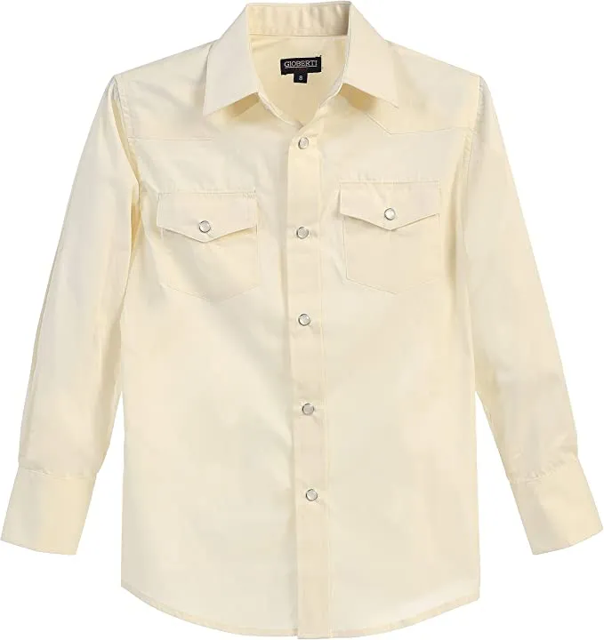 Men's Casual Western Cowboy Solid Long Sleeve Shirt with Pearl Snap-On Buttons