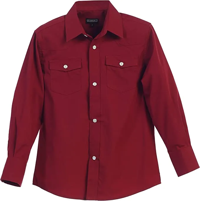 Men's Casual Western Cowboy Solid Long Sleeve Shirt with Pearl Snap-On Buttons