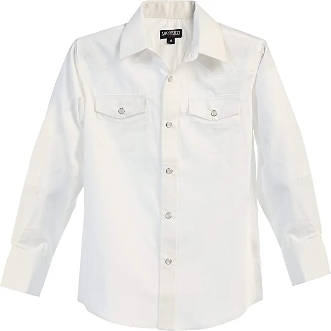 Men's Casual Western Cowboy Solid Long Sleeve Shirt with Pearl Snap-On Buttons