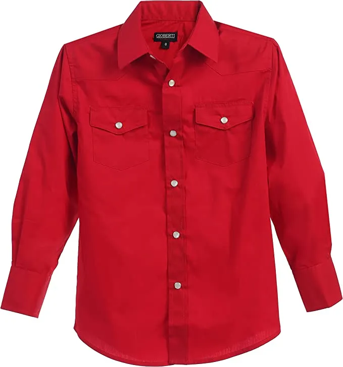 Men's Casual Western Cowboy Solid Long Sleeve Shirt with Pearl Snap-On Buttons