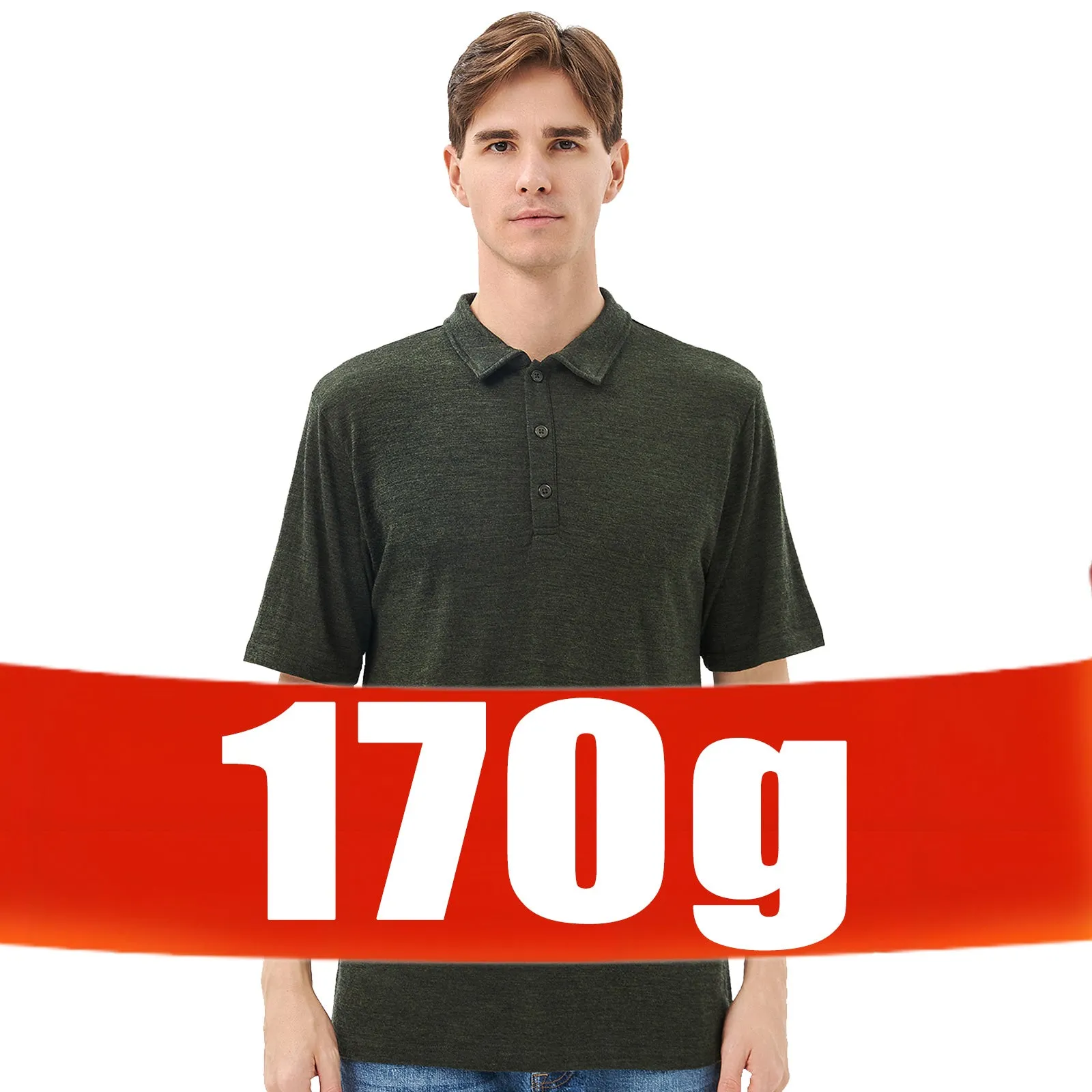 Men's Merino 170g Short Sleeve Polo Army Green