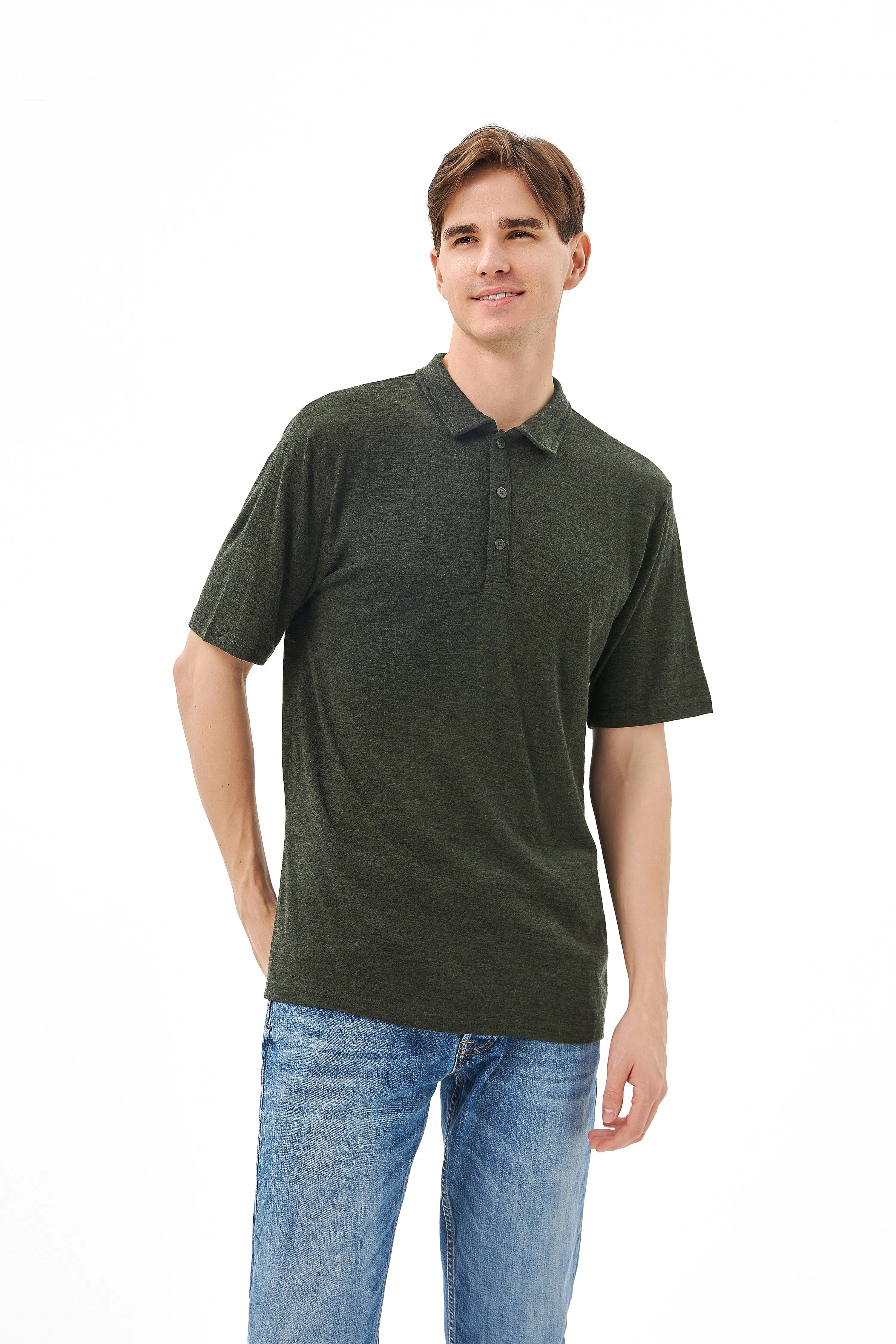 Men's Merino 170g Short Sleeve Polo Army Green