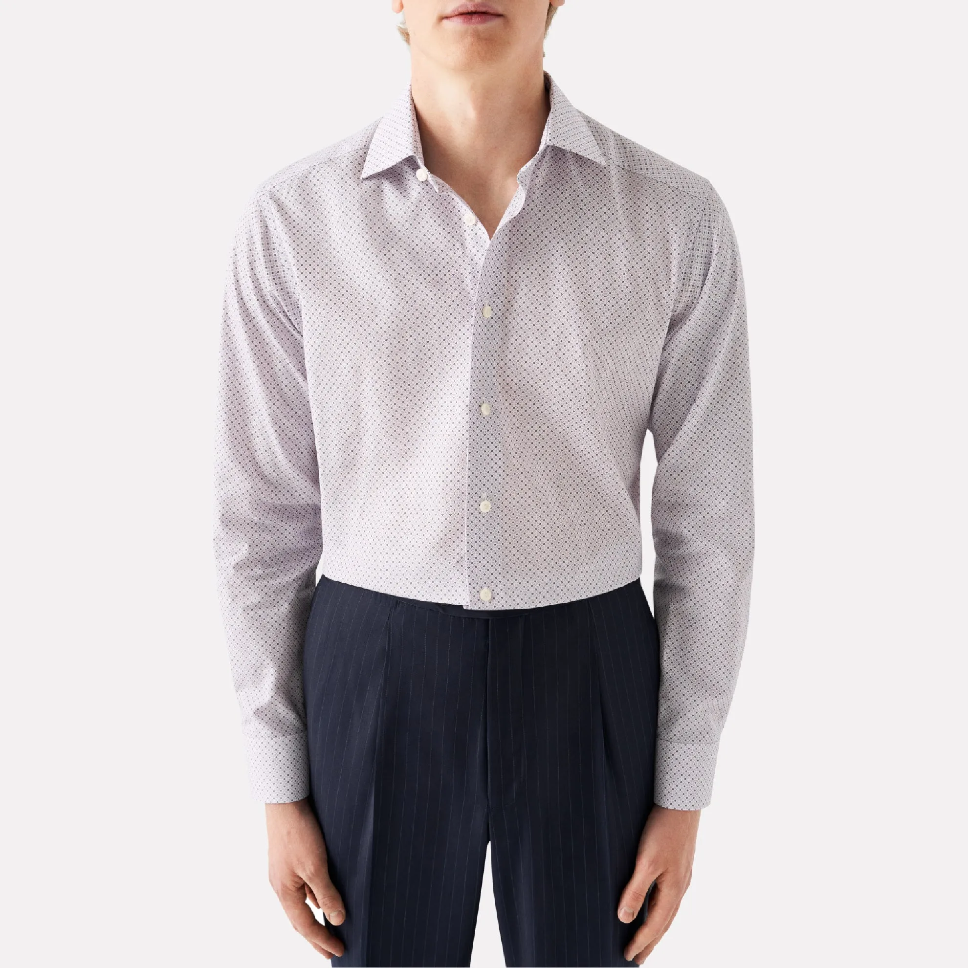 Micro Floral Print Slim Fit Signiture Poplin Shirt / Pink