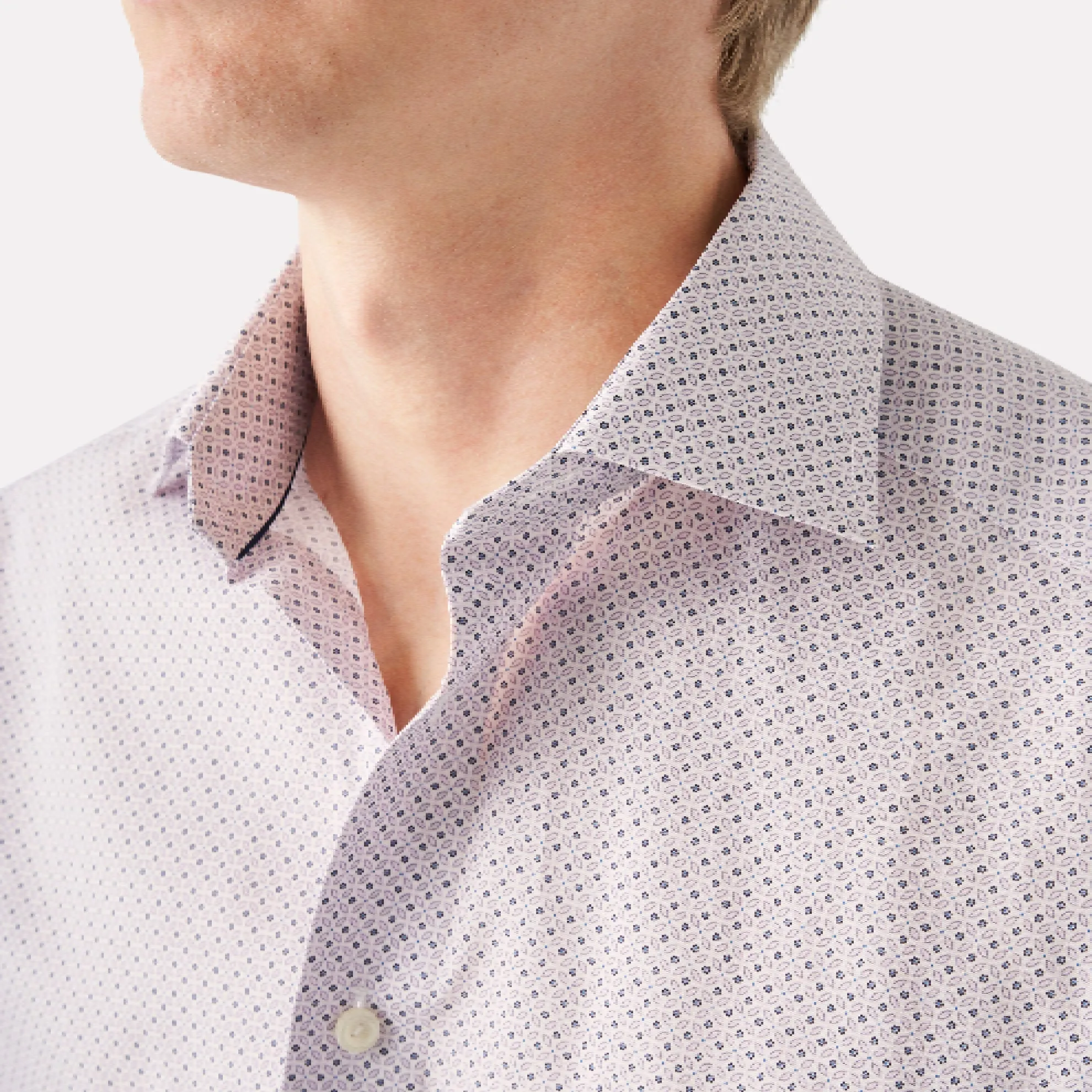 Micro Floral Print Slim Fit Signiture Poplin Shirt / Pink