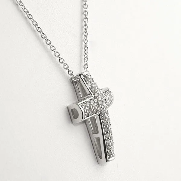 Micropave Signity CZ Cross Pendant With Necklace