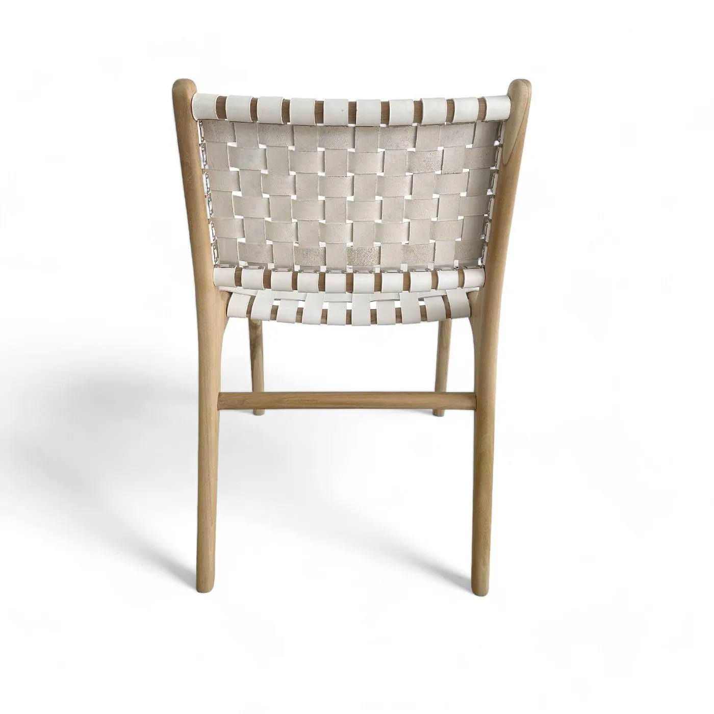 Mid Century Modern White Woven Leather and Teak Dining Chair