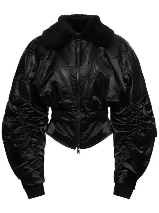 MUGLER   Tech &amp; leather quilted bomber 