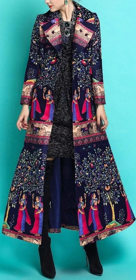 Multi Printed Long Trench Coat
