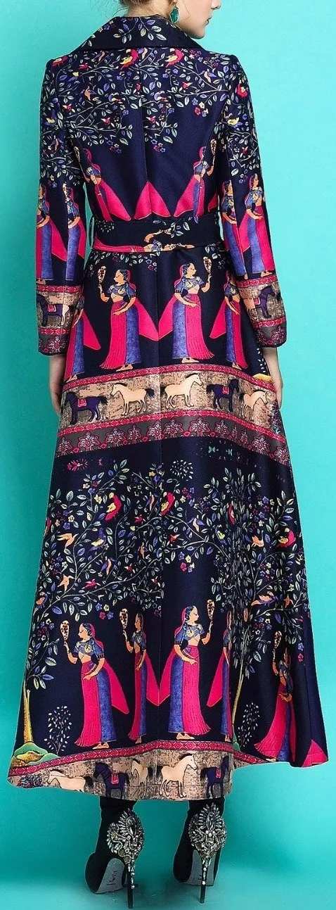 Multi Printed Long Trench Coat