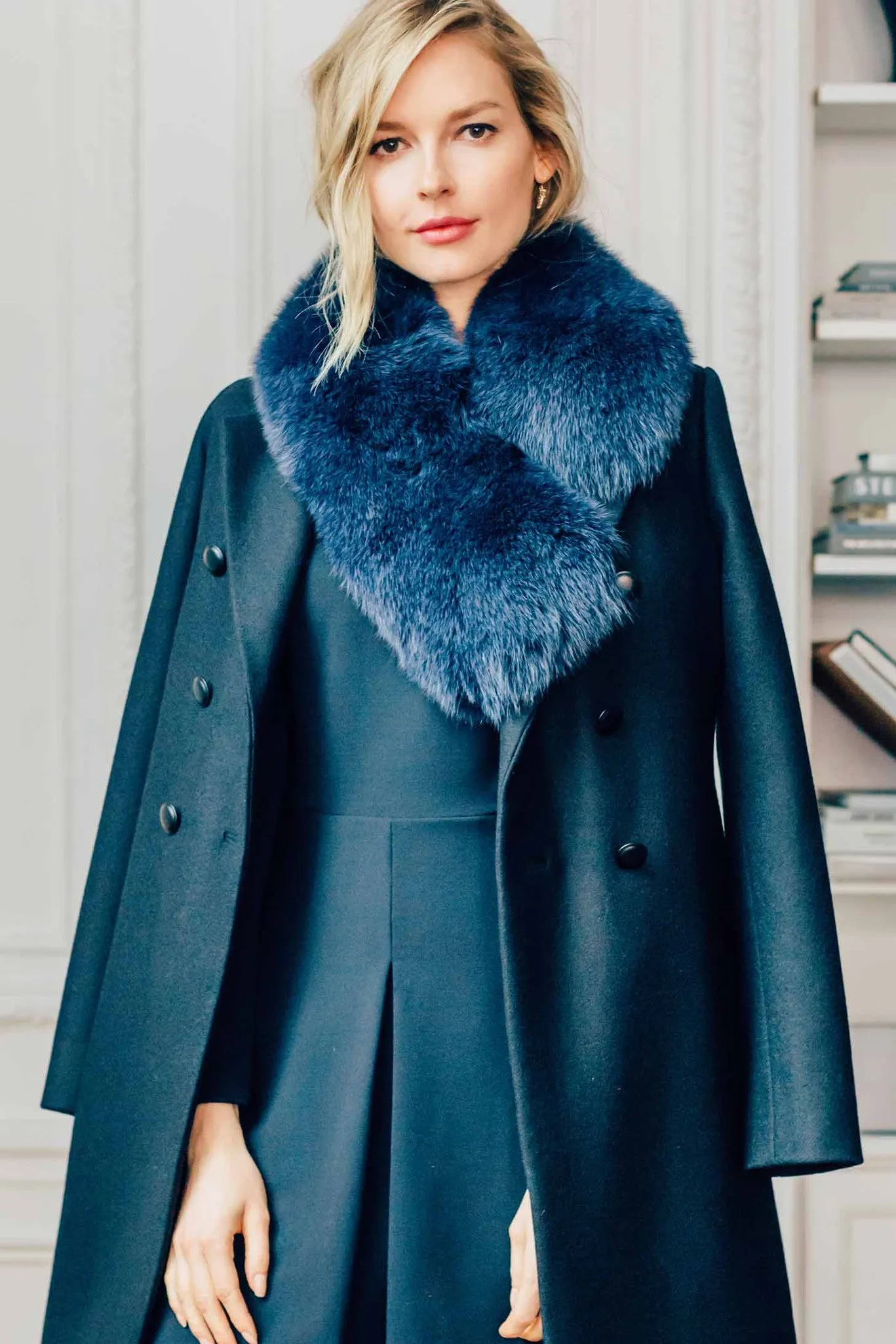 Navy Fox Collar Fur