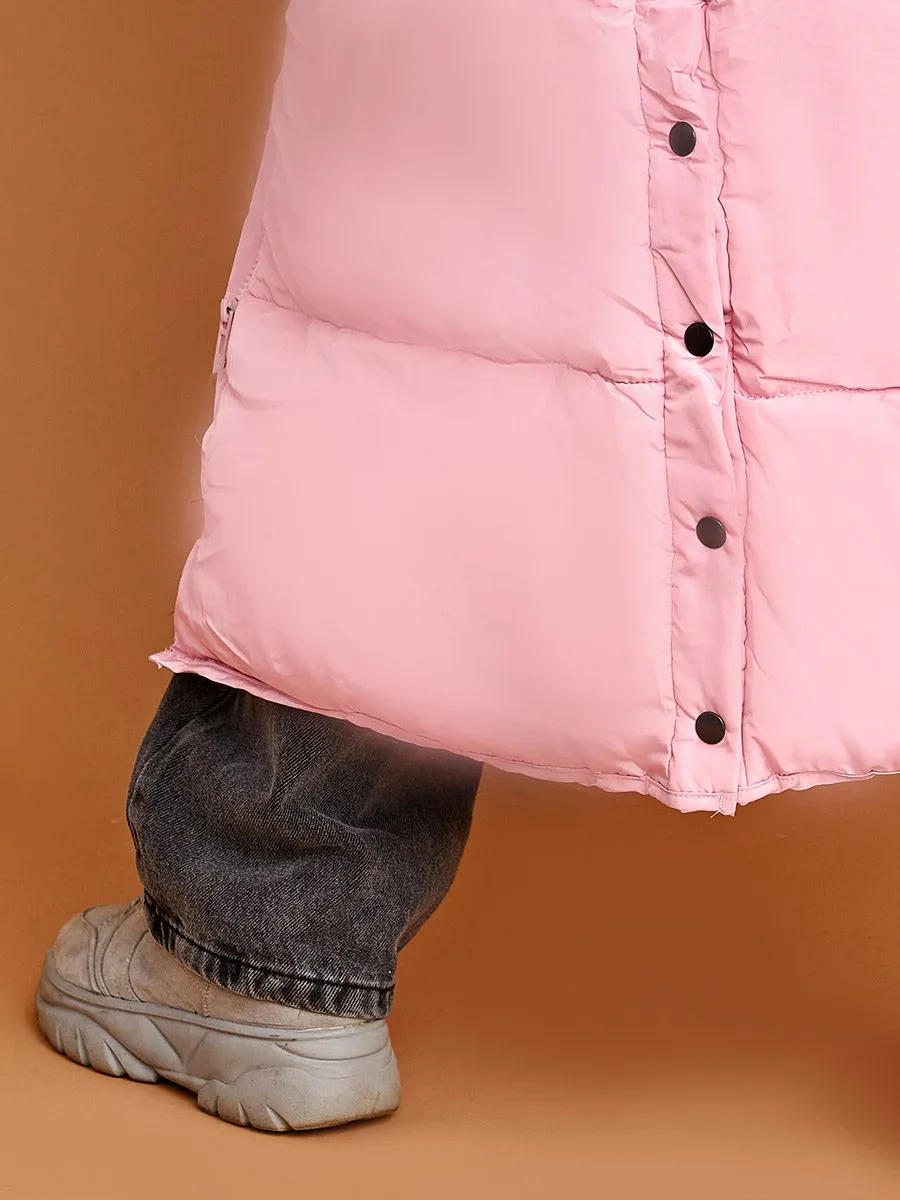 Nicky Longline Quilted Hooded Coat with Button Detail In Pink