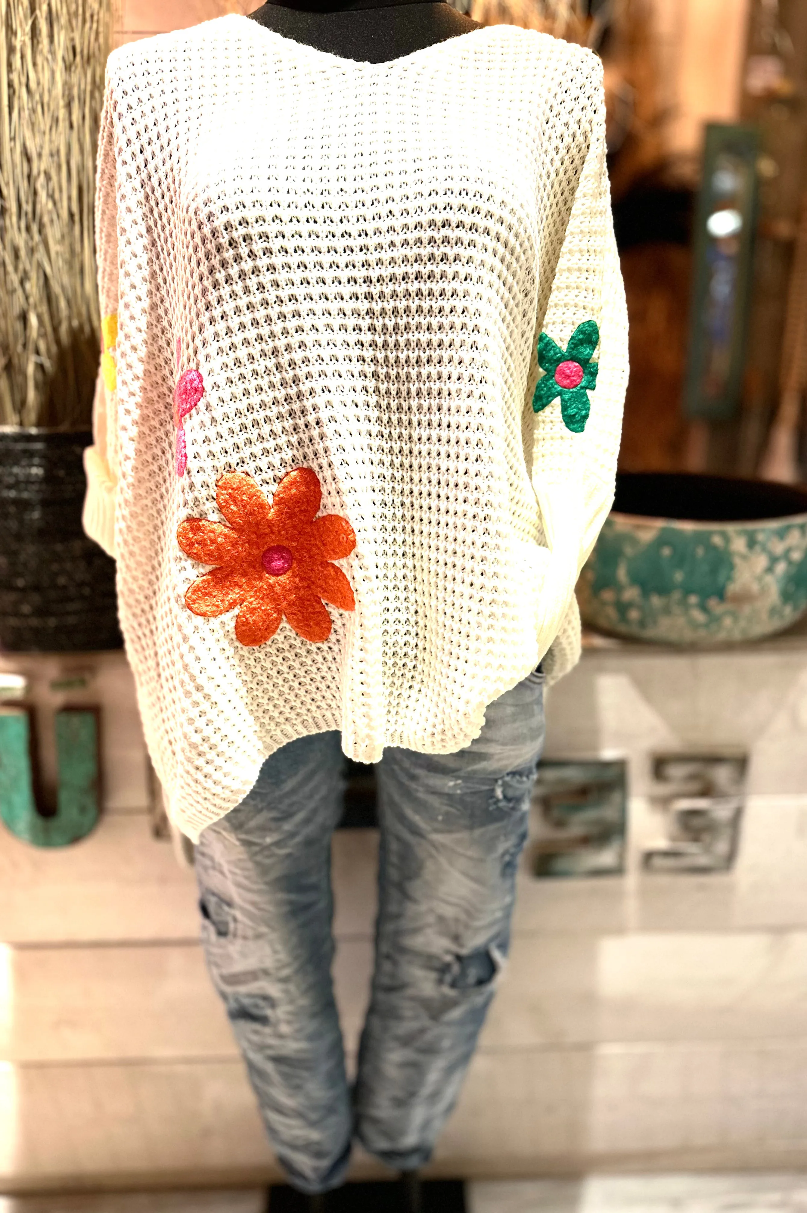 Oversize Pullover mit Blümchen Motive