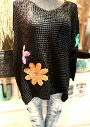 Oversize Pullover mit Blümchen Motive