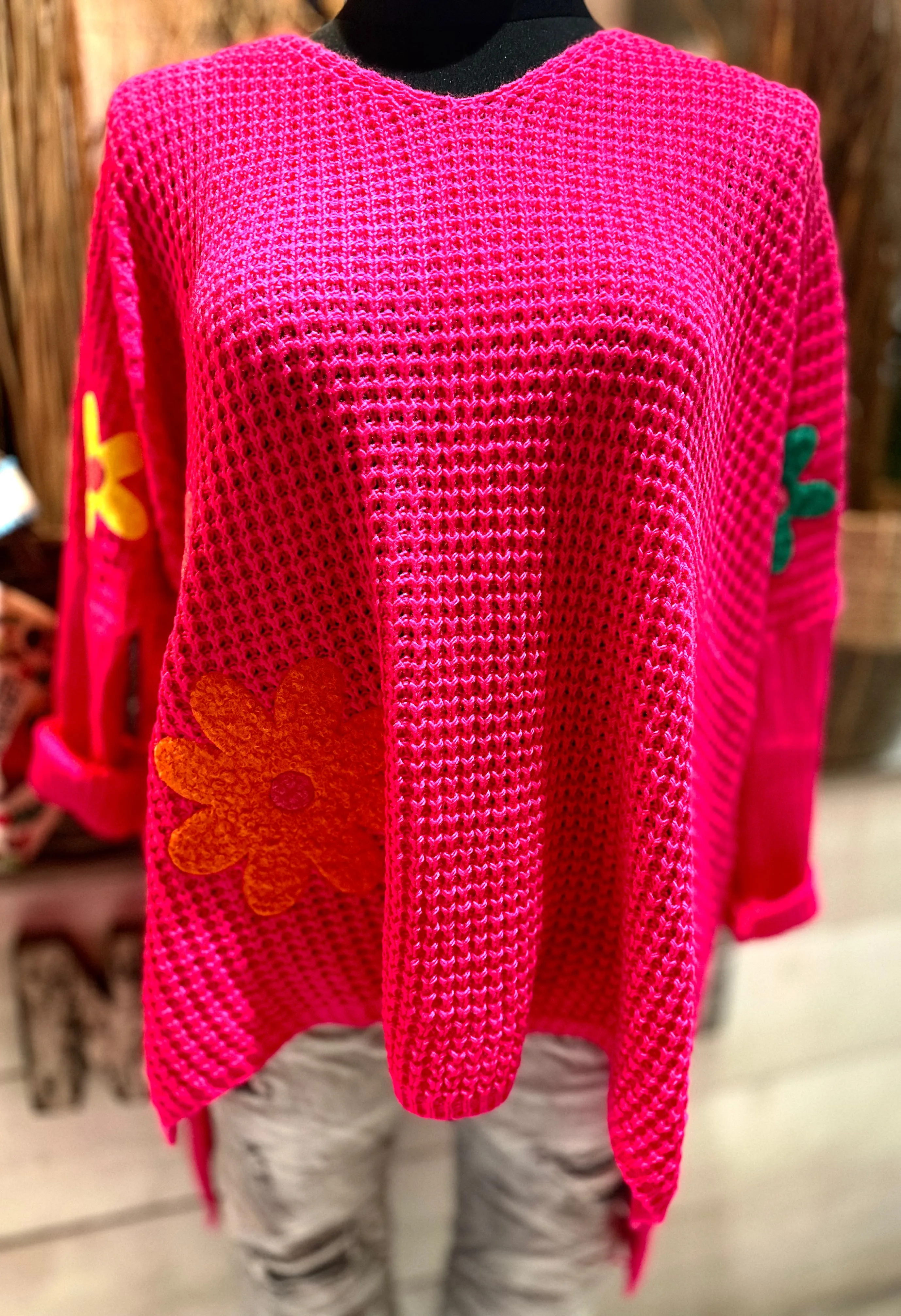 Oversize Pullover mit Blümchen Motive