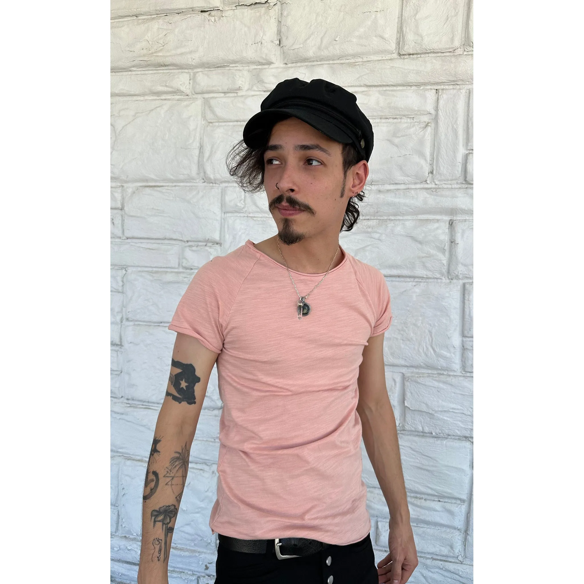 Pink Slub Raw Neck