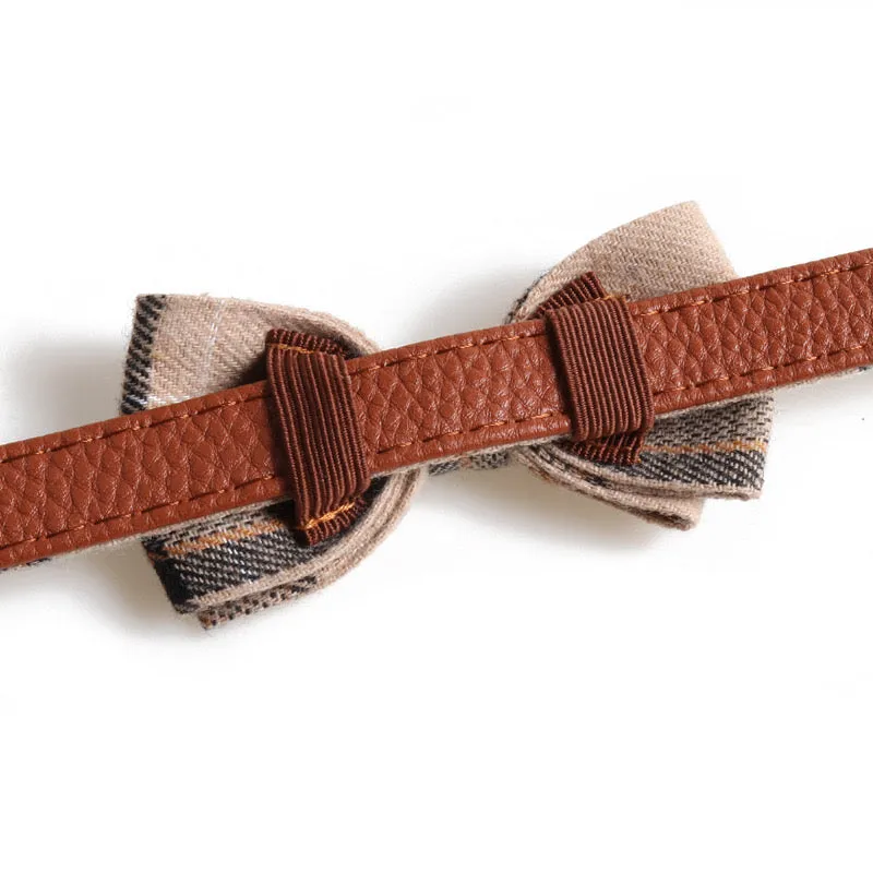 Plaid Bowtie Pet Collar - Khaki