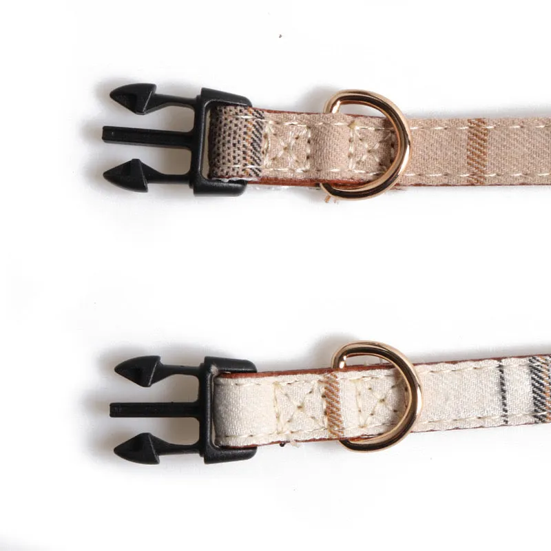 Plaid Bowtie Pet Collar - Khaki