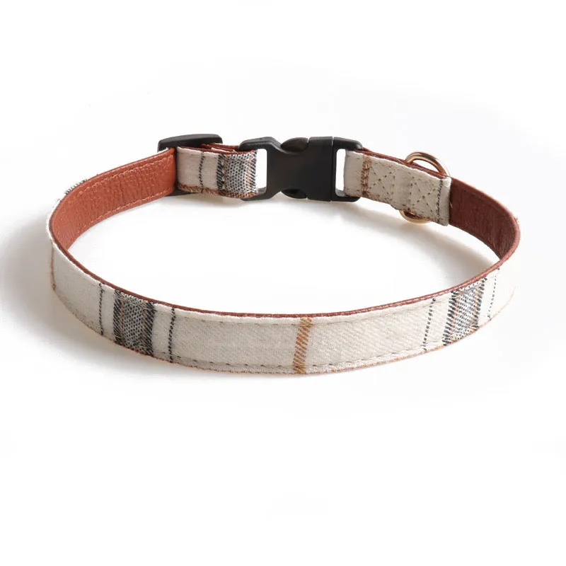 Plaid Bowtie Pet Collar - Khaki