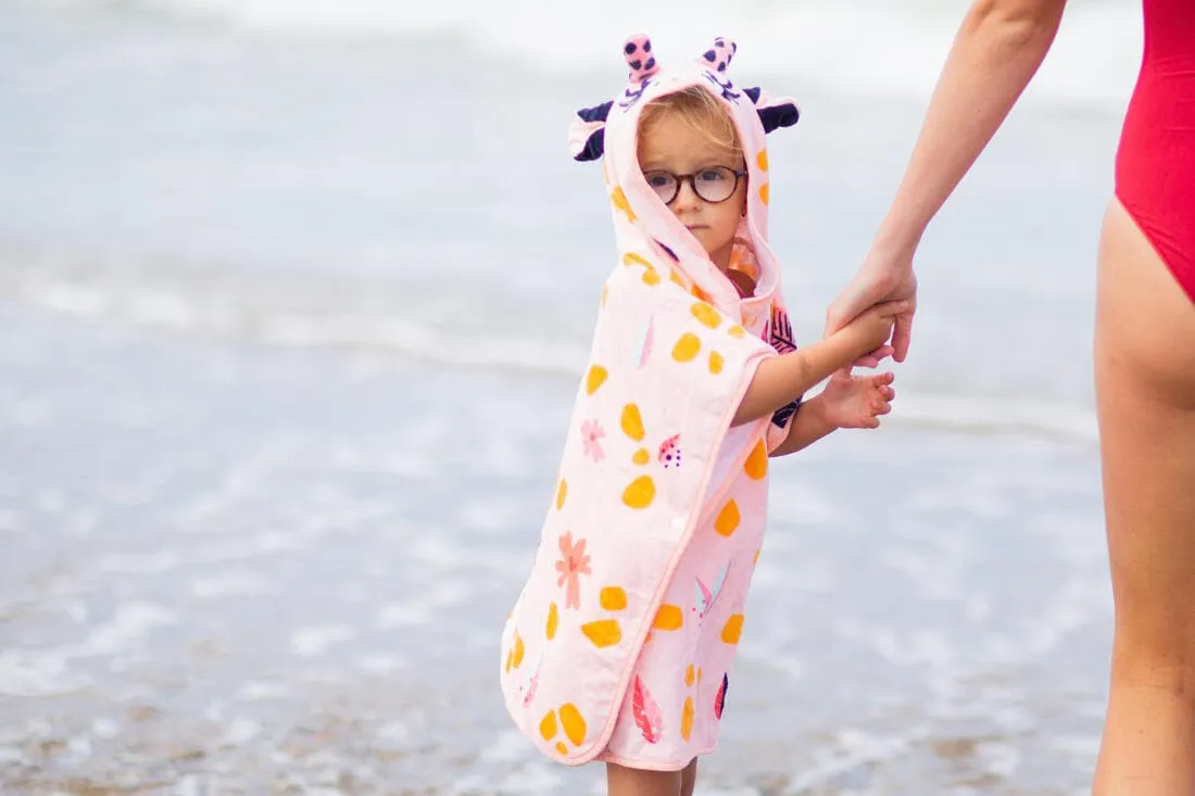 Poncho de Bain Coton Bébé - Girafe Blanc Rose