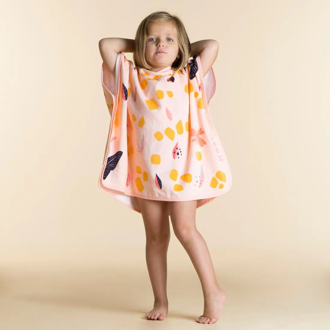 Poncho de Bain Coton Bébé - Girafe Blanc Rose