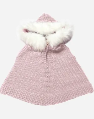 Poncho with Faux Fur in Baby Pink