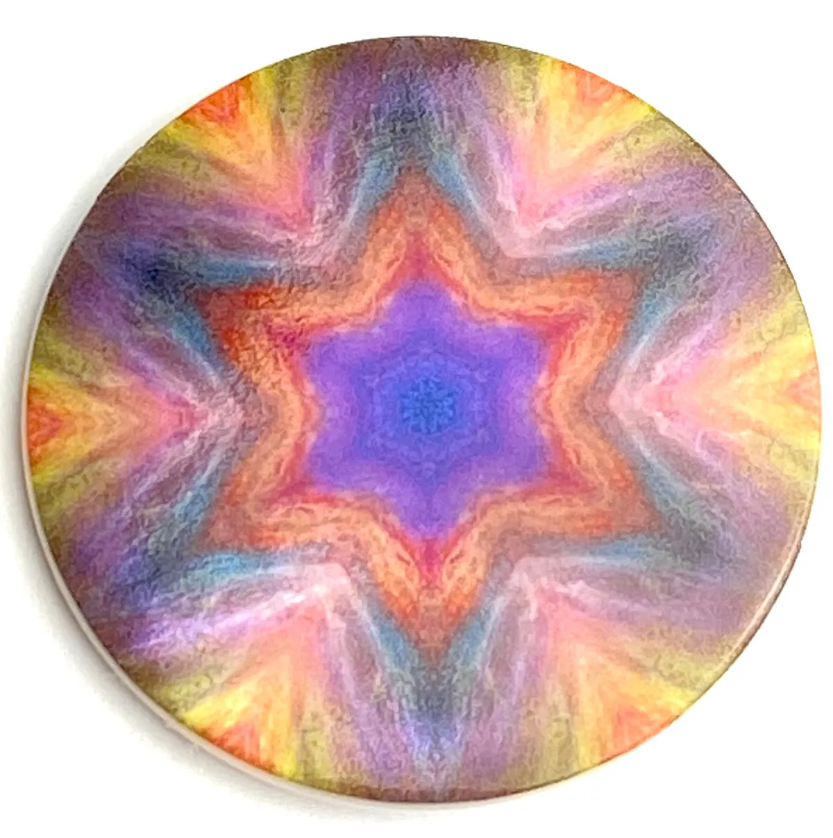 Psychedelic Feather Star, Purple/Orange Mother of Pearl Button by Susan Clarke, 1-3/8"  #SC1592