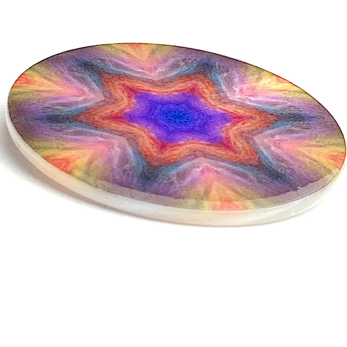 Psychedelic Feather Star, Purple/Orange Mother of Pearl Button by Susan Clarke, 1-3/8"  #SC1592