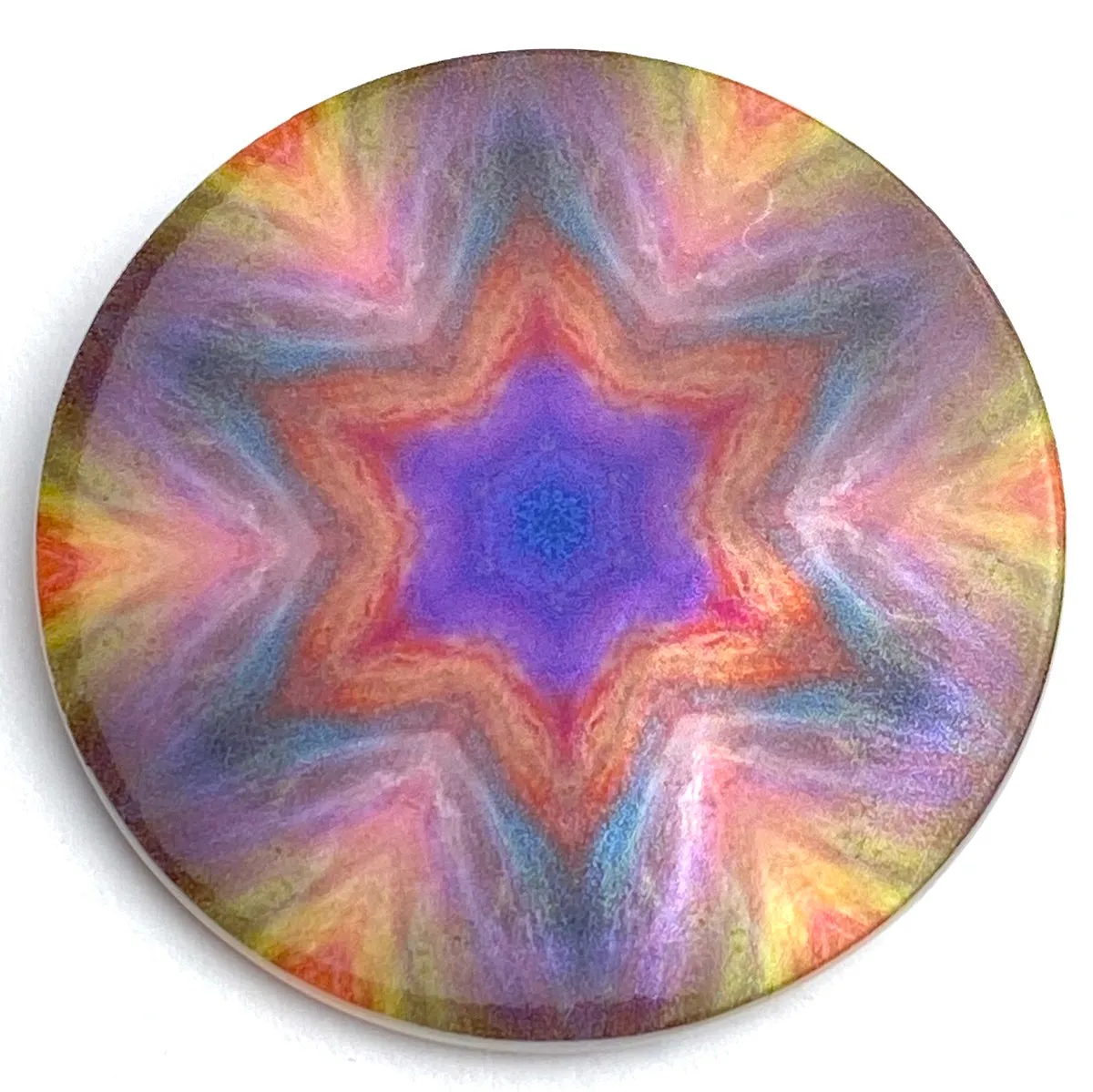 Psychedelic Feather Star, Purple/Orange Mother of Pearl Button by Susan Clarke, 1-3/8"  #SC1592