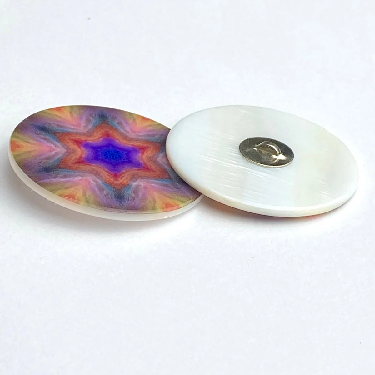Psychedelic Feather Star, Purple/Orange Mother of Pearl Button by Susan Clarke, 1-3/8"  #SC1592
